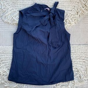 REBECCA TAYLOR navy blue La Chemise cotton poplin bow neck top 2
